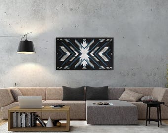 Handcrafted Geometric Wood Wall Art: Modern Abstract Oak Frame