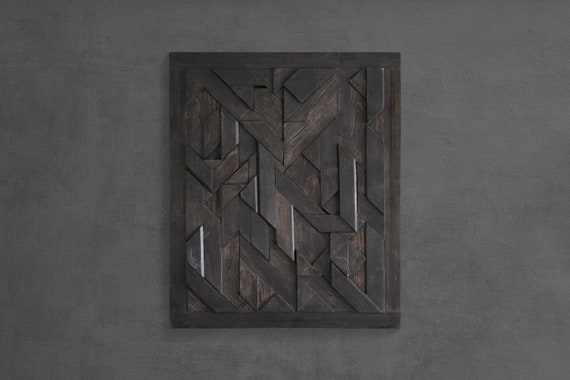 Black Geometric Wood Wall Art: 3D Modern Rustic Decor