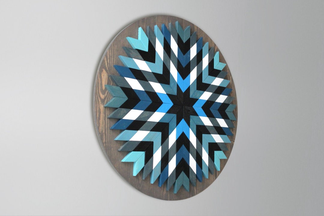 Blue Wood Wall Art Geometric Wall Art Handcrafted Wall Art Round Wood
