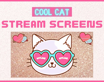 6 Pack Cat Twitch Overlay Stream Screens | Twitch Overlay Animated | Cat Twitch Theme Overlay | Pink Twitch Overlay