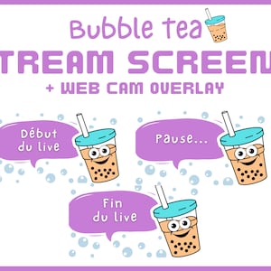 Animated Twitch Overlay Stream Screens French | Bubble Tea Twitch Overlay Animated Scenes French | Boba Tea Twitch Theme | Twitch Scenes