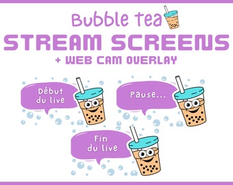 Animated Twitch Overlay Stream Screens French | Bubble Tea Twitch Overlay Animated Scenes French | Boba Tea Twitch Theme | Twitch Scenes