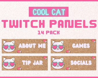 14 Pack Twitch Panels | Cat Twitch Panels | Pink Twitch Panels | Cat Twitch Theme | Rose Gold Twitch Panels | Streaming Panels