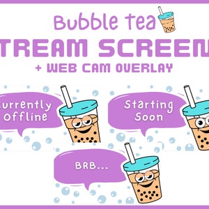 Animated Twitch Overlay Stream Screens | Bubble Tea Twitch Overlay Animated Scenes | Webcam overlay | Boba Tea Twitch Theme | Twitch Scenes