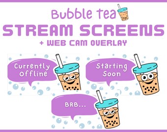 Animated Twitch Overlay Stream Screens | Bubble Tea Twitch Overlay Animated Scenes | Webcam overlay | Boba Tea Twitch Theme | Twitch Scenes