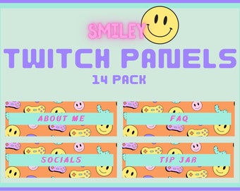 14 Pack Twitch Panels | 90s Twitch Panels | Yellow Twitch Panels | Twitch Theme | Twitch Graphics | Smiley Twitch Panels | Orange Twitch
