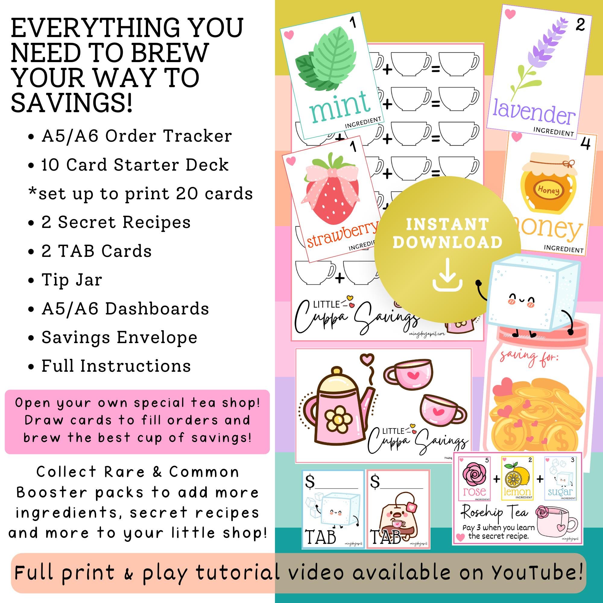 Tea Shop Savings Challenge Playing Card Box Kit - Etsy