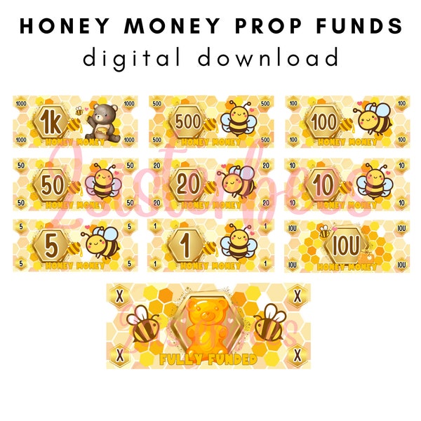 Honey Money Bee Cute Cash Stuffing Prop Play Money | Place Holder Cards | Instant Download Unlimited | All Denominations IOU Fully Funded