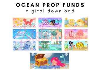 Ocean Mermaid Prop Money: Play Cash, All Denominations (Digital Download)