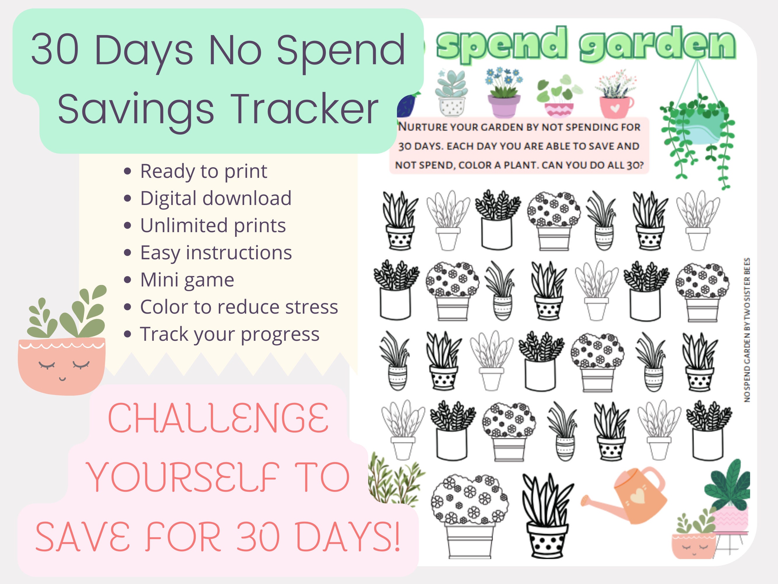NO SPEND Challenge Garden Plant Savings Tracker Mini Game Play Etsy