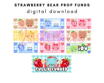 Strawberry Bear Prop Money: Pretend Play Cash Stuffing (Digital Download)