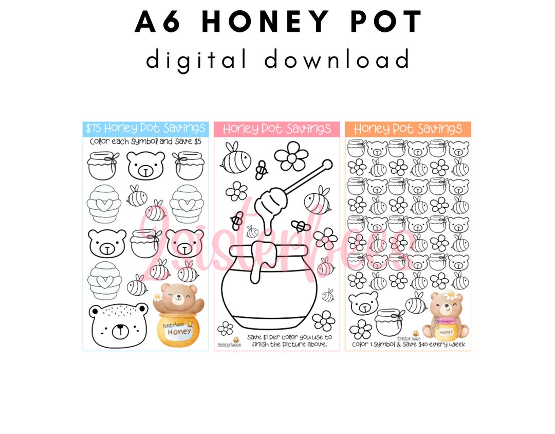 A6 Weekly Yearly Savings HONEY POT Game A6 Mini Tracker Bee Bear Mini