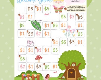 Welcome Gnome Dice Board Savings Challenge Game | Digital Download