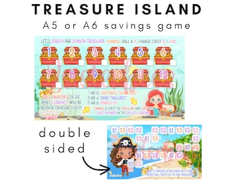 Treasure Island - Dice Savings Challenge Game Laminated Dashboard A5 A6