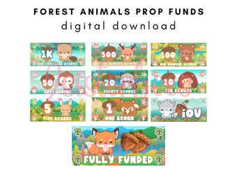Woodland Animals Prop Money: Cash Stuffing, Play Denominations (PDF)