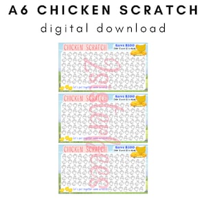 A6 Chicken Scratch Savings Challenge Cash Envelope Game Full Size Instant PDF Download