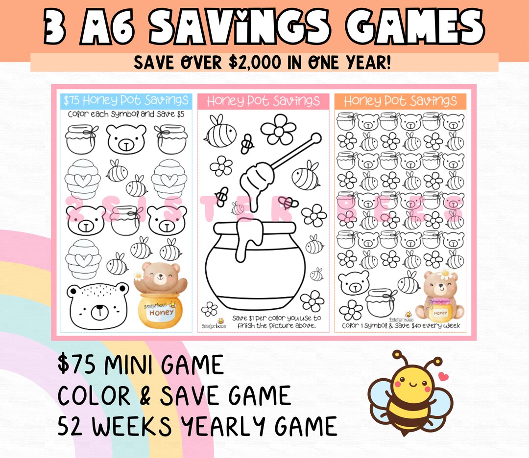 A6 Weekly Yearly Savings HONEY POT Game Save Over 2000 in ONE Year Etsy