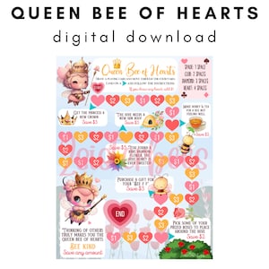 Queen Bee of Hearts-kaartbordspel | Inclusief A5 en volledig formaat | Besparingsuitdaging | Contante envelop