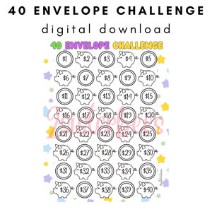 40 Envelope Piggy Cash Savings Tracker | Savings Challenge Game