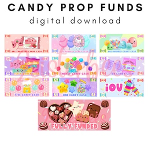 Kawaii Candy Cash Stuffing Prop Jouer du faux argent | Cartes de détenteurs de place | Téléchargement instantané Impression illimitée | Toutes les dénominations, reconnaissance de dette, financement complet