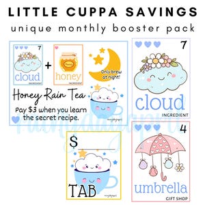 Pacote de reforço de cartões mensais exclusivos | Desafio de economia | Loja de chá Little Cuppa Savings | Download digital