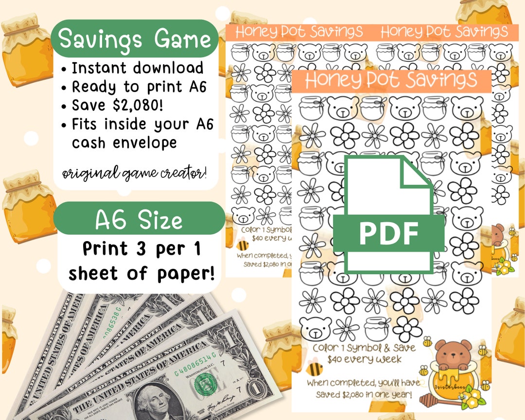A6 Weekly Yearly Savings HONEY POT Game Save Over 2000 in Etsy
