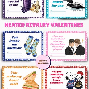 Puede incluir: Una colección de tarjetas de San Valentín con varios diseños y frases. Una tarjeta presenta un batido y el texto "You are berry special to me." Otra muestra un colimbo con "My heart howls for you."