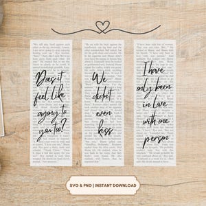 May include: Three rectangular paper prints with romantic quotes in black script. The quotes read: "Does it feel like agony to you too?", "We didn't even kiss", and "I have only been in love with one person."