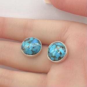 Turquoise  Mojave Stud Earrings - 925 Sterling Silver - 1.5cm Diameter