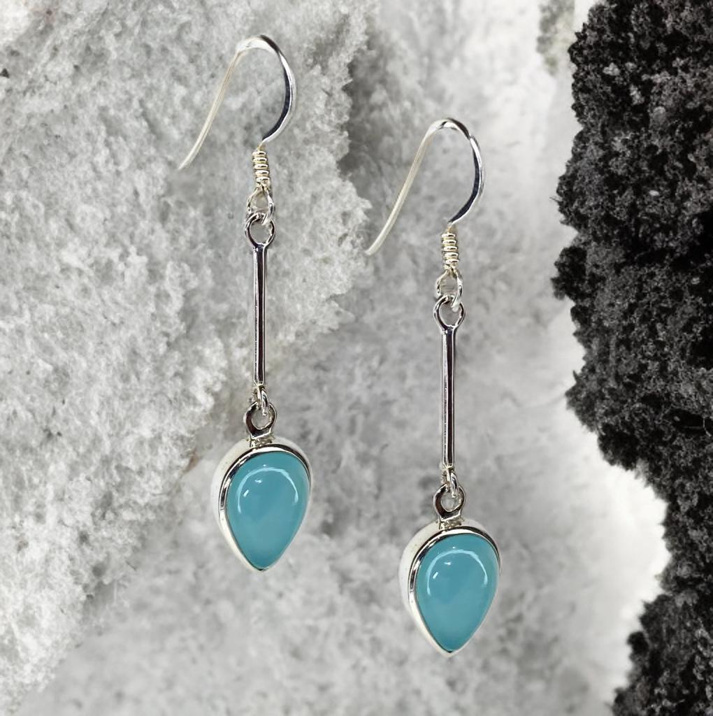 Orecchini Pendenti In Argento Sterling 925 Con Calcedonio Sfaccettato - Blu E Verde, Lunghezza 4 Cm, Eleganti