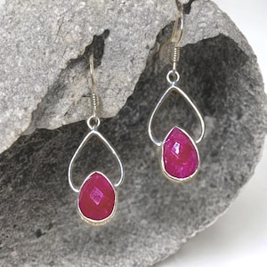 Ruby Quartz Drop Earrings - 925 Sterling Silver - 4cm Drop
