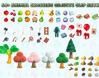 60+ Clipart / Animal Crossing New Horizons / ACNH gioco / Digital Stickers PNG / Digital Planner Journaling
