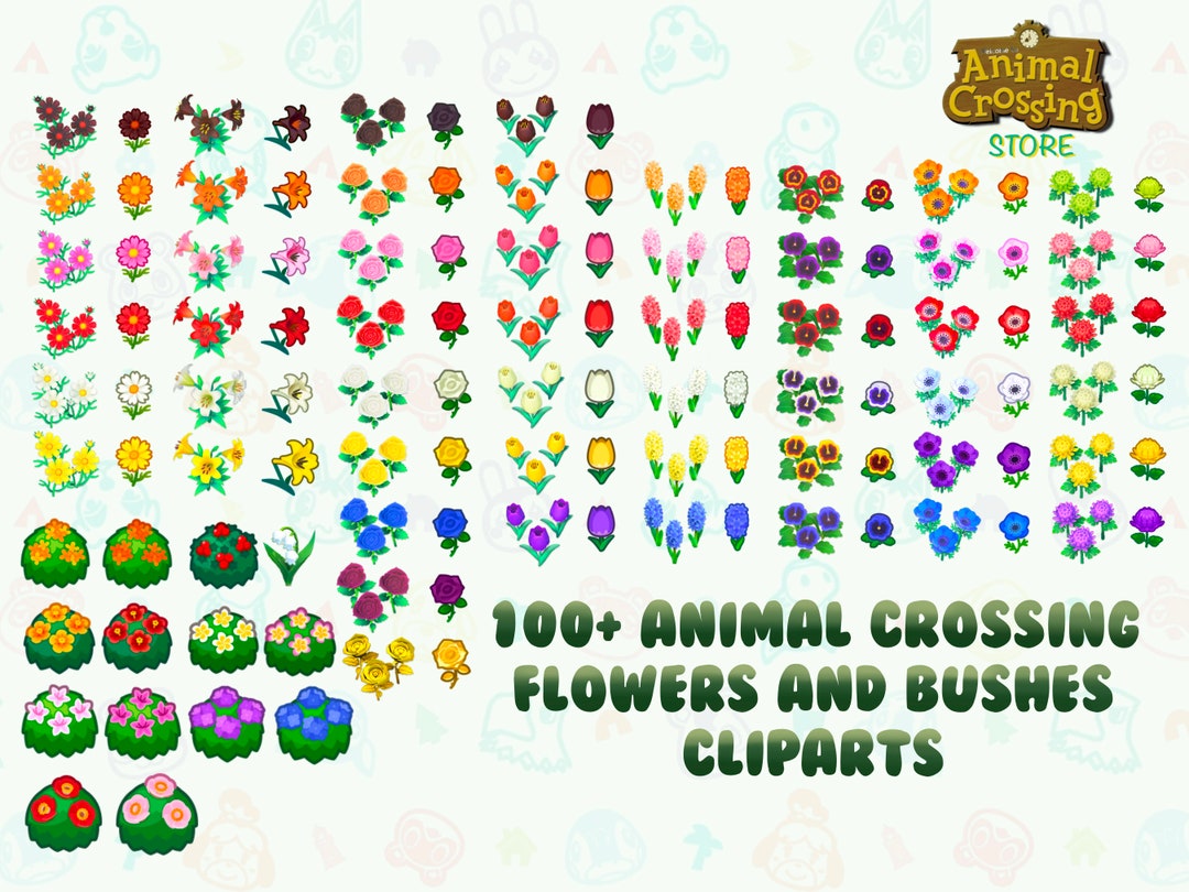 100 Clipart Animal Crossing New Horizons Flowers and Bushes Etsy