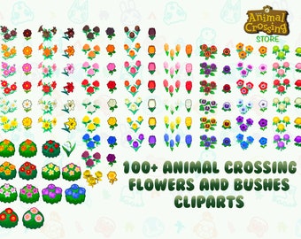 100+ Clipart / Animal Crossing New Horizons Fiori e cespugli / Gioco ACNH / Adesivi digitali PNG / Digital Planner Journaling