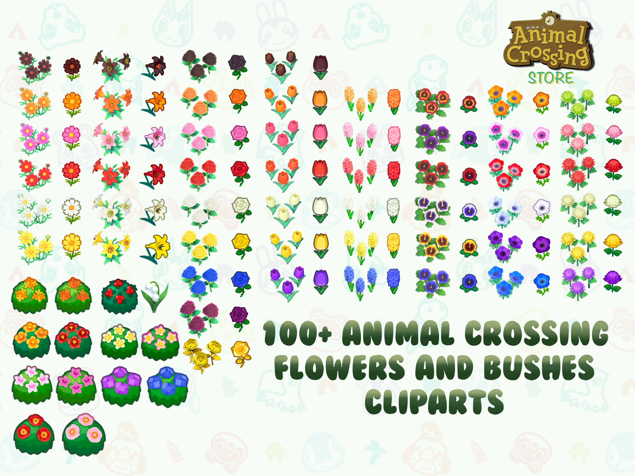 100 Clipart Animal Crossing New Horizons Flowers and Bushes Etsy Ireland