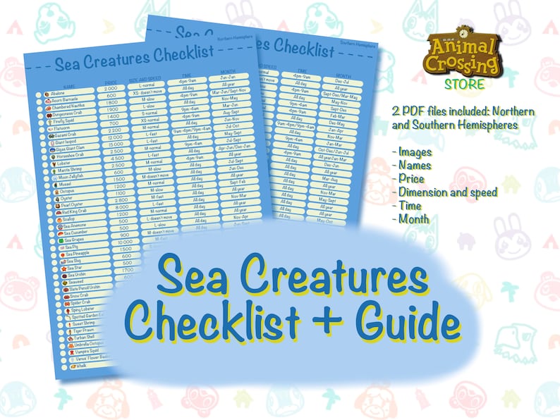 Liste de contrôle des créatures marines Animal Crossing / Hémisphère