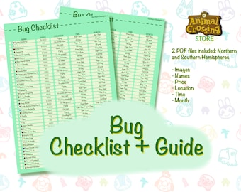 Animal Crossing Bug Checklist/ Northern and Southern Hemisphere/ Animal Crossing New Horizons Guide/ ACNH Game/ Printable  List