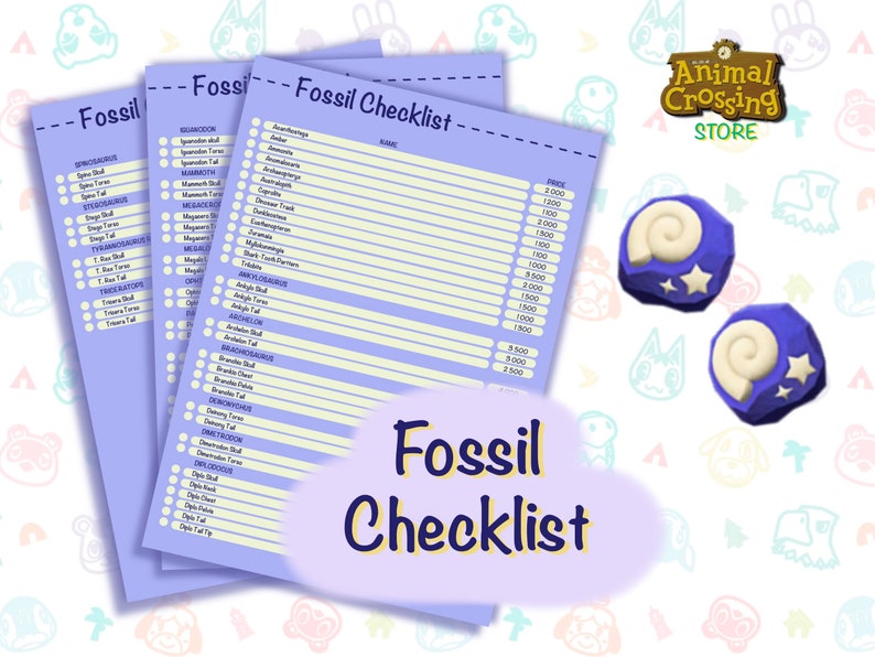 Animal Crossing Fossil Checklist/ Animal Crossing New Horizon Etsy
