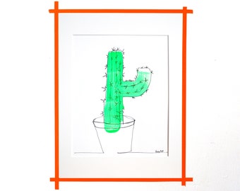 ONE-ARMED CACTUS I Line drawing I 30 x 40 cm I Fineliner and acrylic on paper I incl. Passepartout I Plant I 2021 I Single piece I Unique