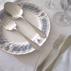 B7 Fischbesteck 6 Personen und Vorleger (14 Teile) Vintage EPNS versilbert um 1900