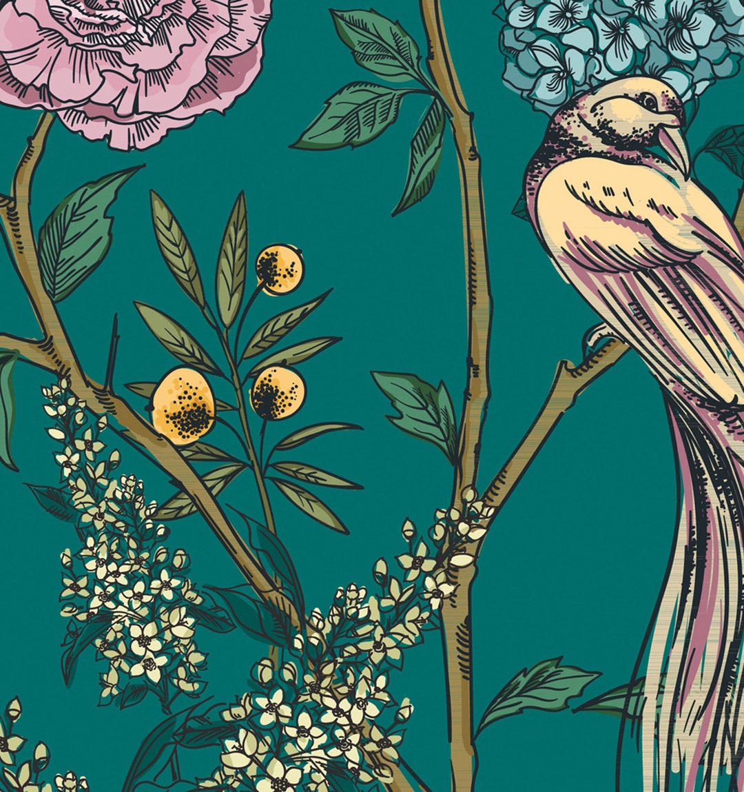 Exotic Wrapping Paper With Birds and Flowers Craft Paper Individual Sheets or as a Set of 10