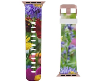 Apple Watch-band met bloemen - Levendige, op de natuur geïnspireerde polsband voor lente, cadeau voor haar, kleurrijk horlogeaccessoire, verjaardag, jubileum