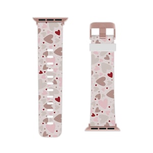 Heart Pattern Apple Watch Band, Cute Silicone Strap, Valentine&#39;s Day Gift, Custom Watch Accessory, Trendy Tech Jewelry, Love, Romance,