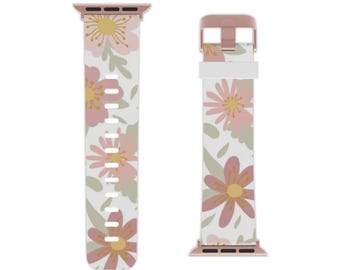 Apple Watch-band met bloemen, stijlvol vervangend bandje, perfect cadeau voor haar, lentesfeer, boho-horlogeaccessoire, in maat verstelbaar