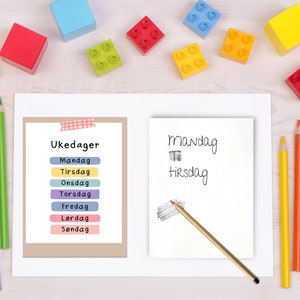 Jours de semaine en norvégien | Ukedager på Norsk | Impressions éducatives pour enfants | TÉLÉCHARGEMENT NUMÉRIQUE