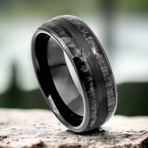 Double Barrel Charcoal Wood Inlay Wedding Rings, Mens Wood Ring, Unique Engagement Ring, Anniversary Ring, Black Ring, Wood Ring For Her