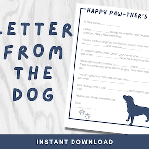Afdrukbare brief aan hondenvader van hond | Vaderdagnotitie van Beagle Hound Dog | Pawther's Day Card van Hond | Fijne vaderdag grappig huisdier