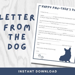 Afdrukbare vaderdagkaart voor hondenvader van hond | Brief aan Corgi-vader| Last Minute Cadeau-idee voor hondenvader | Pawther's Dag | Gemakkelijk cadeau-doe-het-zelf