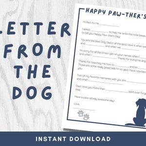 Druckbarer Vatertagsbrief von Hund an Papa | Alles Gute zum PAWTHER'S Day | Easy Dog Dad Geschenkidee | Schnelle Last-Minute-Kartenalternative für den Vatertag