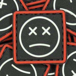 Sad Mood Face PVC Morale Patch, Black Red White Ranger Eye